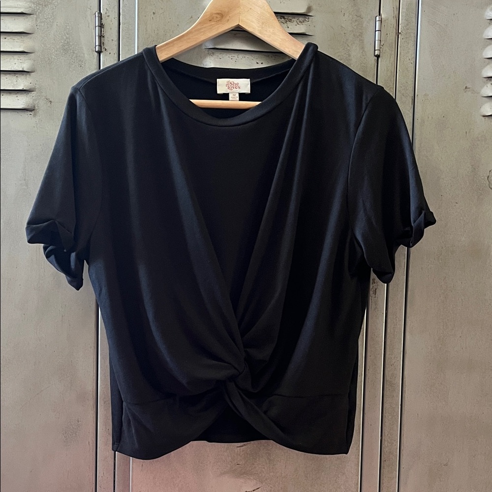 Love Black Twist Front Short Sleeve Top